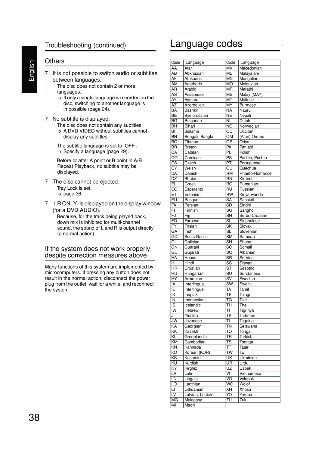 JVC GVT0142-001A manual Language codes 