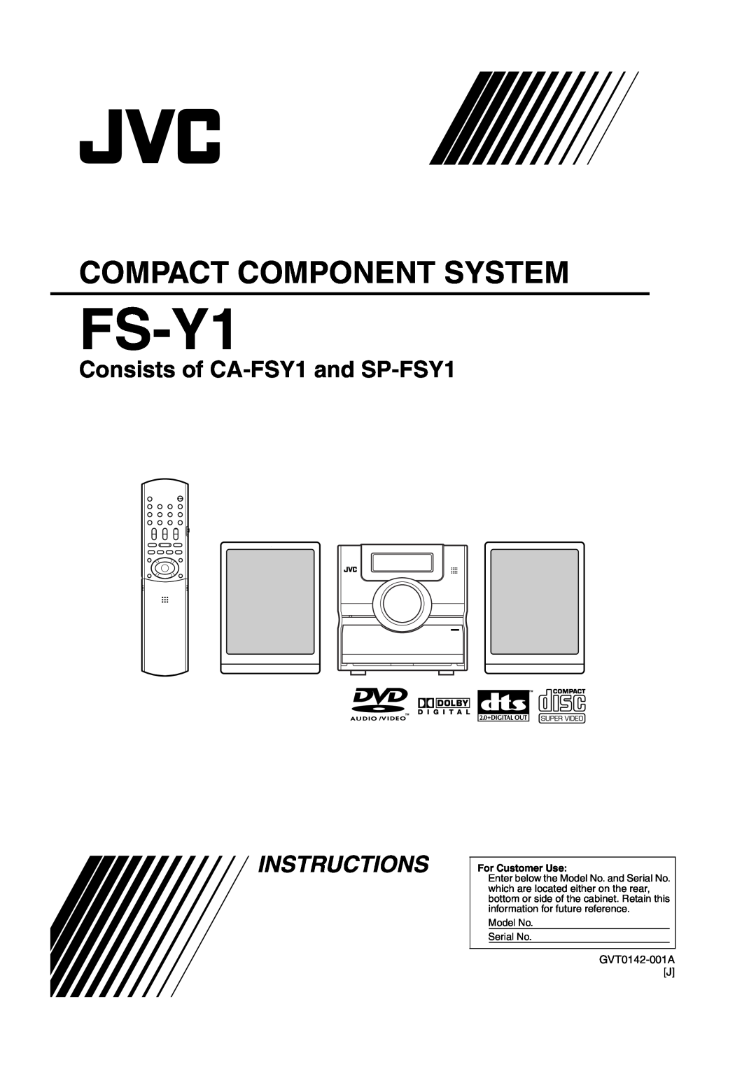 JVC GVT0142-001A manual Compact Component System, Consists of CA-FSY1and SP-FSY1, Instructions, FS-Y1 