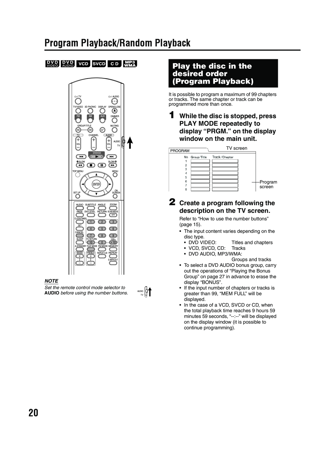 JVC GVT0142-001A manual Program Playback/Random Playback 