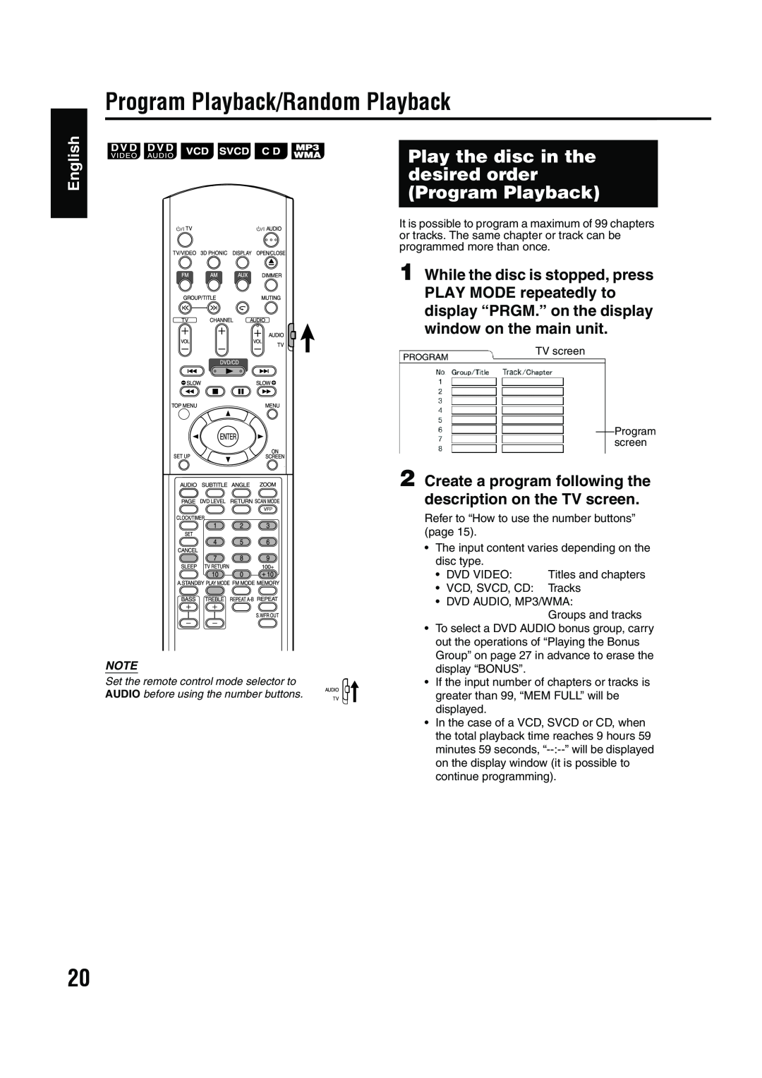 JVC GVT0142-001A manual Program Playback/Random Playback, English 