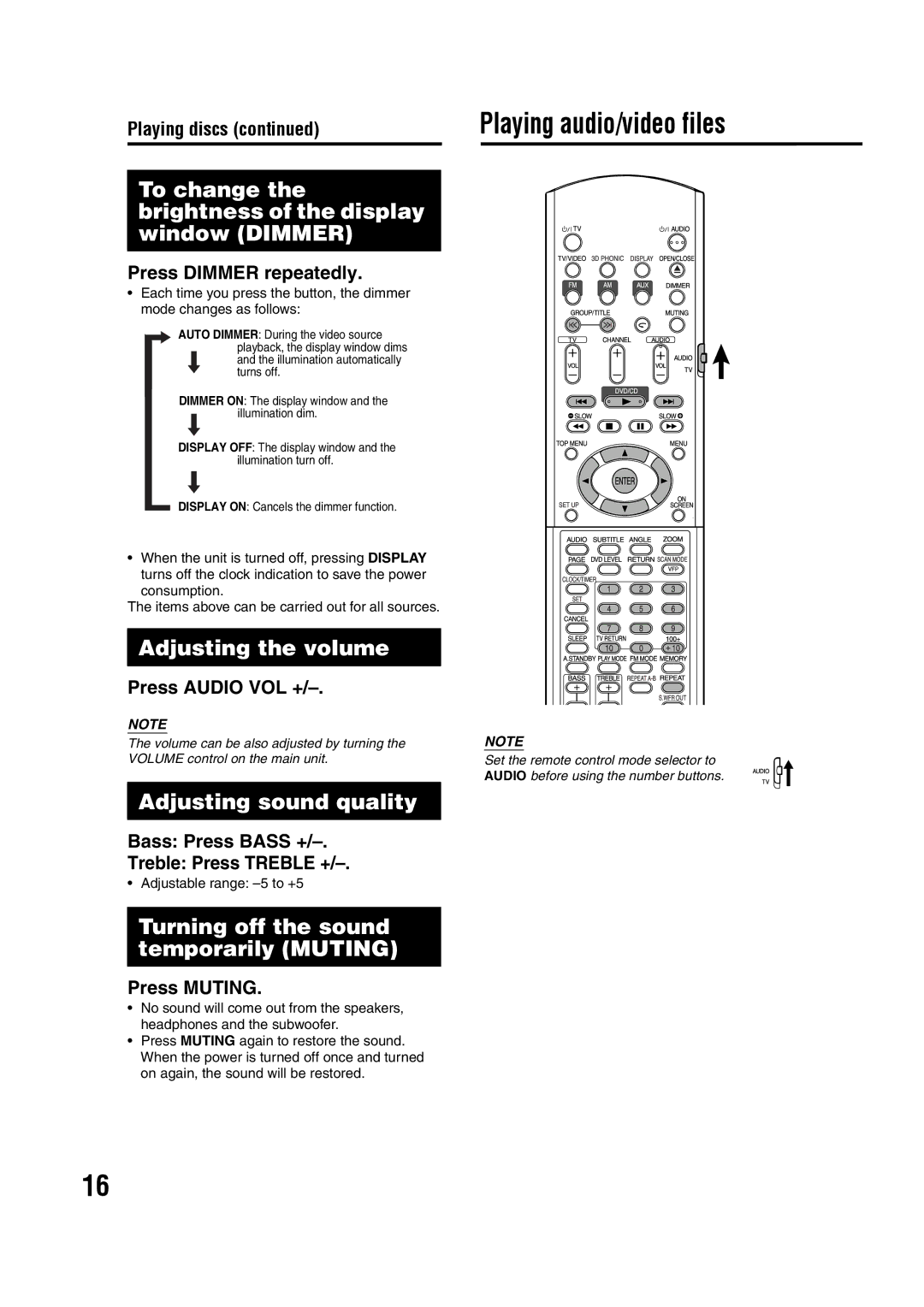 JVC SP-FSY1 manual Playing audio/video files, To change the brightness of the display window Dimmer, Adjusting the volume 