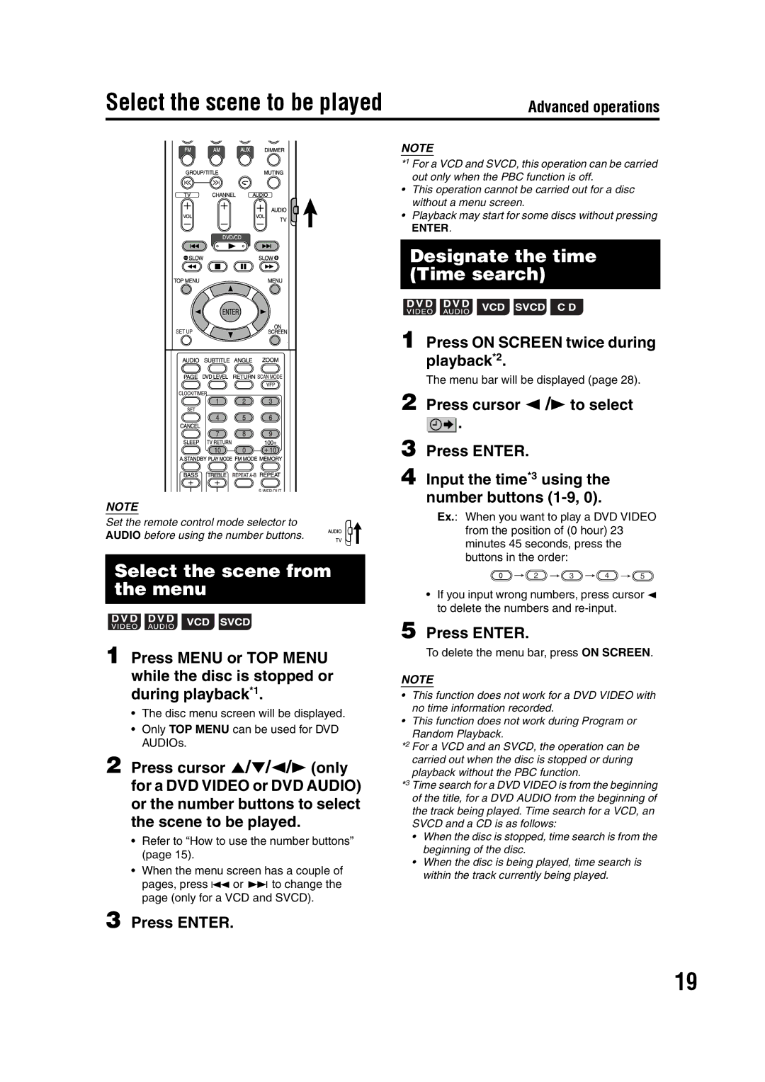 JVC SP-FSY1 Select the scene to be played, Select the scene from the menu, Designate the time Time search, Press Enter 