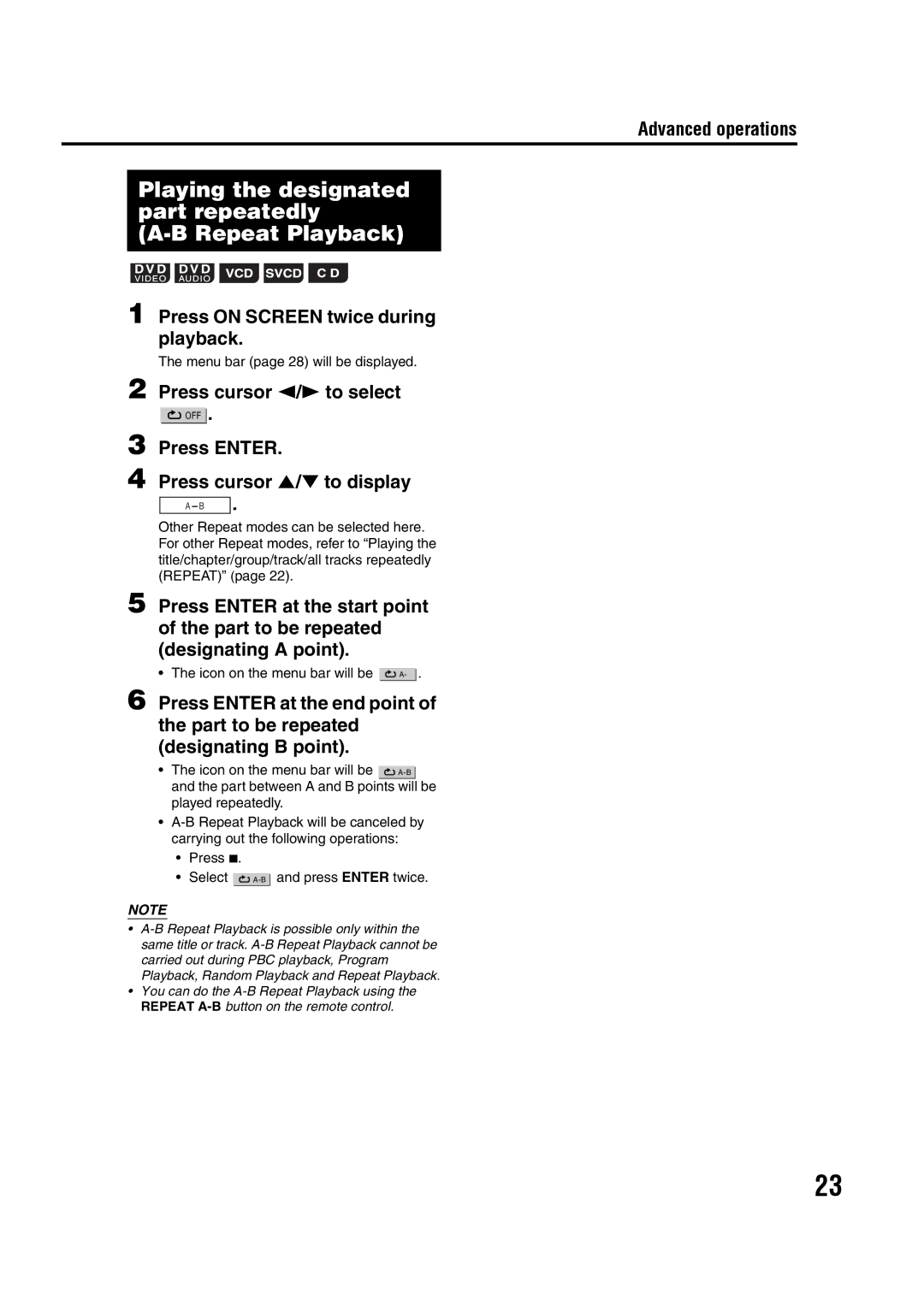 JVC 0405AIMMDWJEM, SP-FSY1 Playing the designated part repeatedly Repeat Playback, Press on Screen twice during playback 