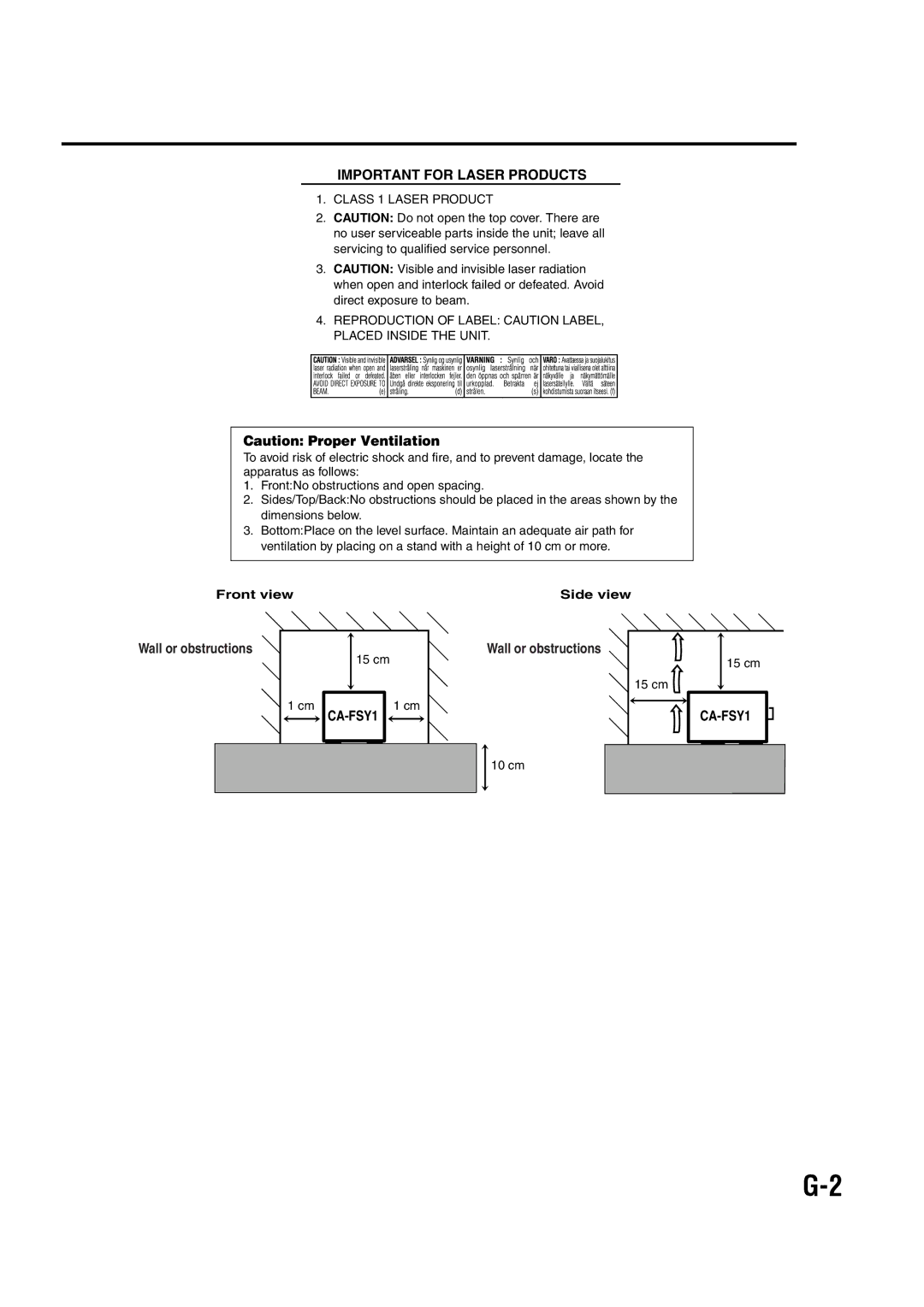 JVC GVT0142-008A, SP-FSY1, 0405AIMMDWJEM manual Important for Laser Products, Wall or obstructions 