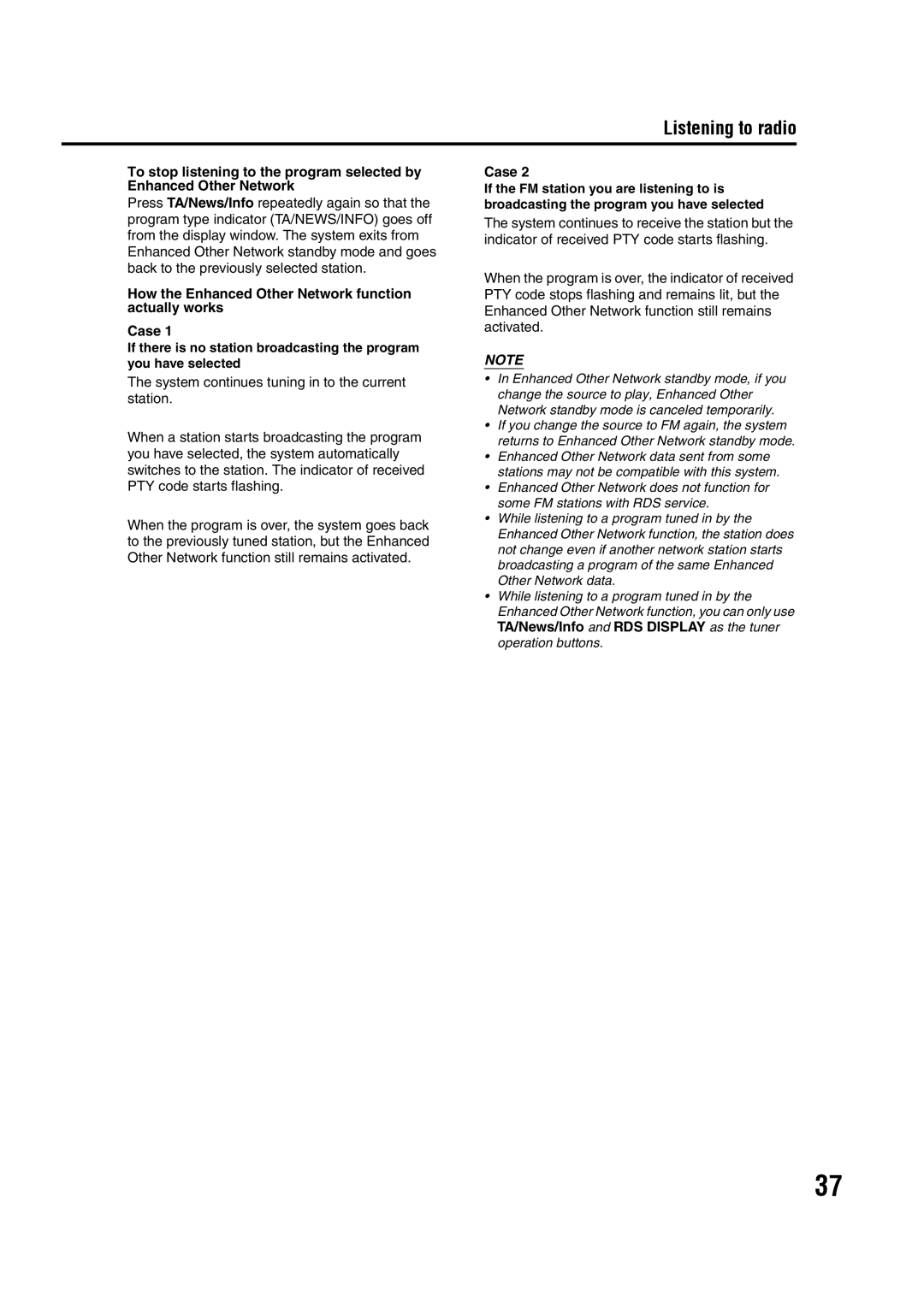 JVC SP-FSY1, GVT0142-008A, 0405AIMMDWJEM Listening to radio, How the Enhanced Other Network function actually works Case 