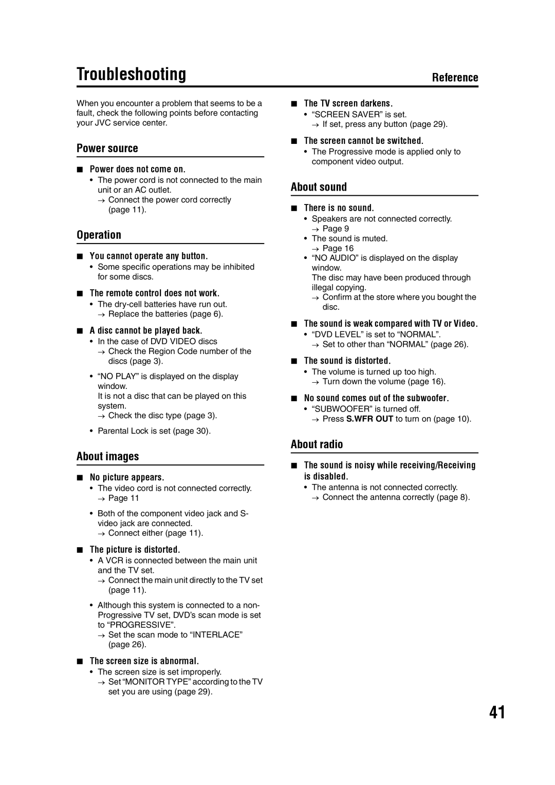 JVC 0405AIMMDWJEM, GVT0142-008A, SP-FSY1 manual Troubleshooting 