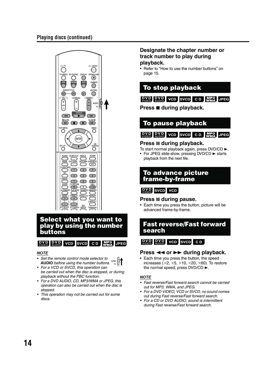 JVC GVT0143-008A manual Select what you want to play by using the number buttons, To stop playback, To pause playback 