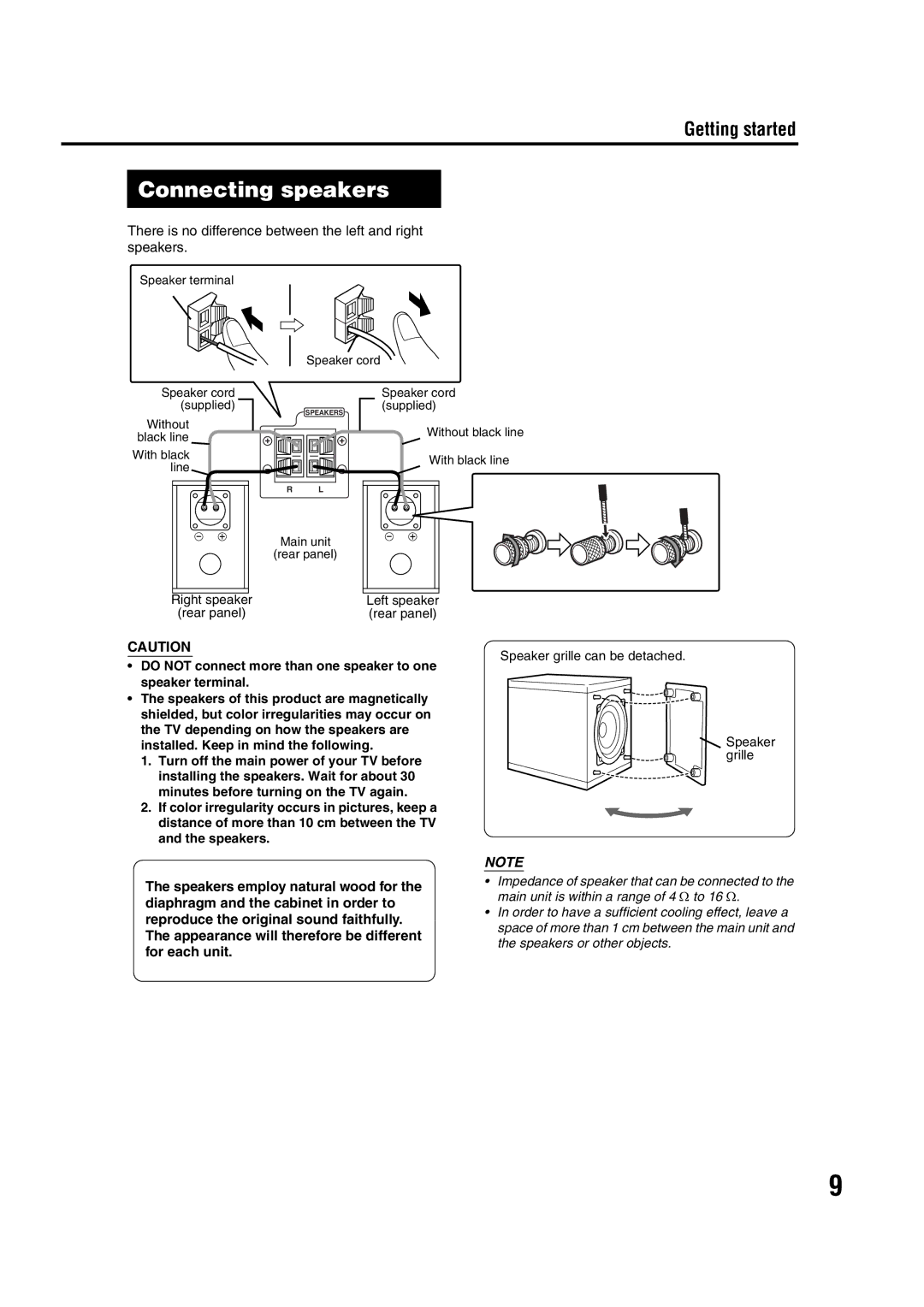 JVC GVT0144-005A manual Connecting speakers, Connecting up, There is no difference between the left and right speakers 