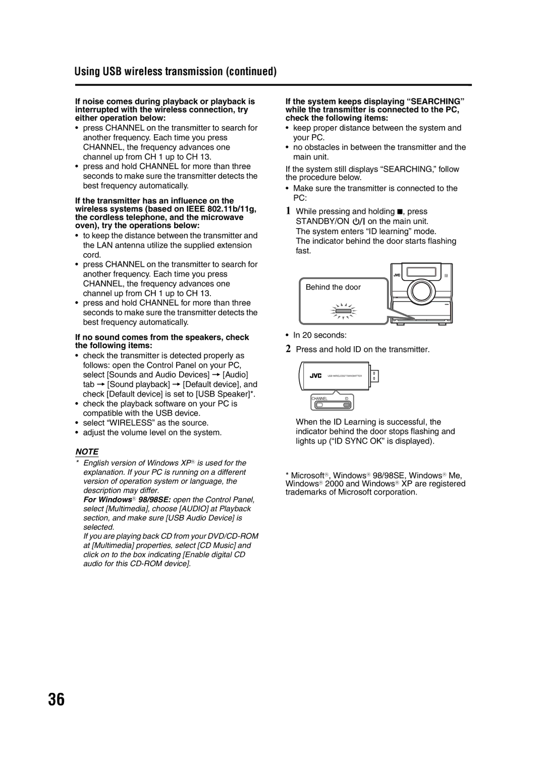 JVC GVT0144-005A manual Using USB wireless transmission, Indicator behind the door starts flashing fast 