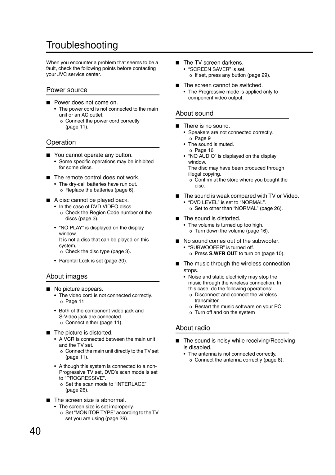 JVC GVT0144-005A manual Troubleshooting 