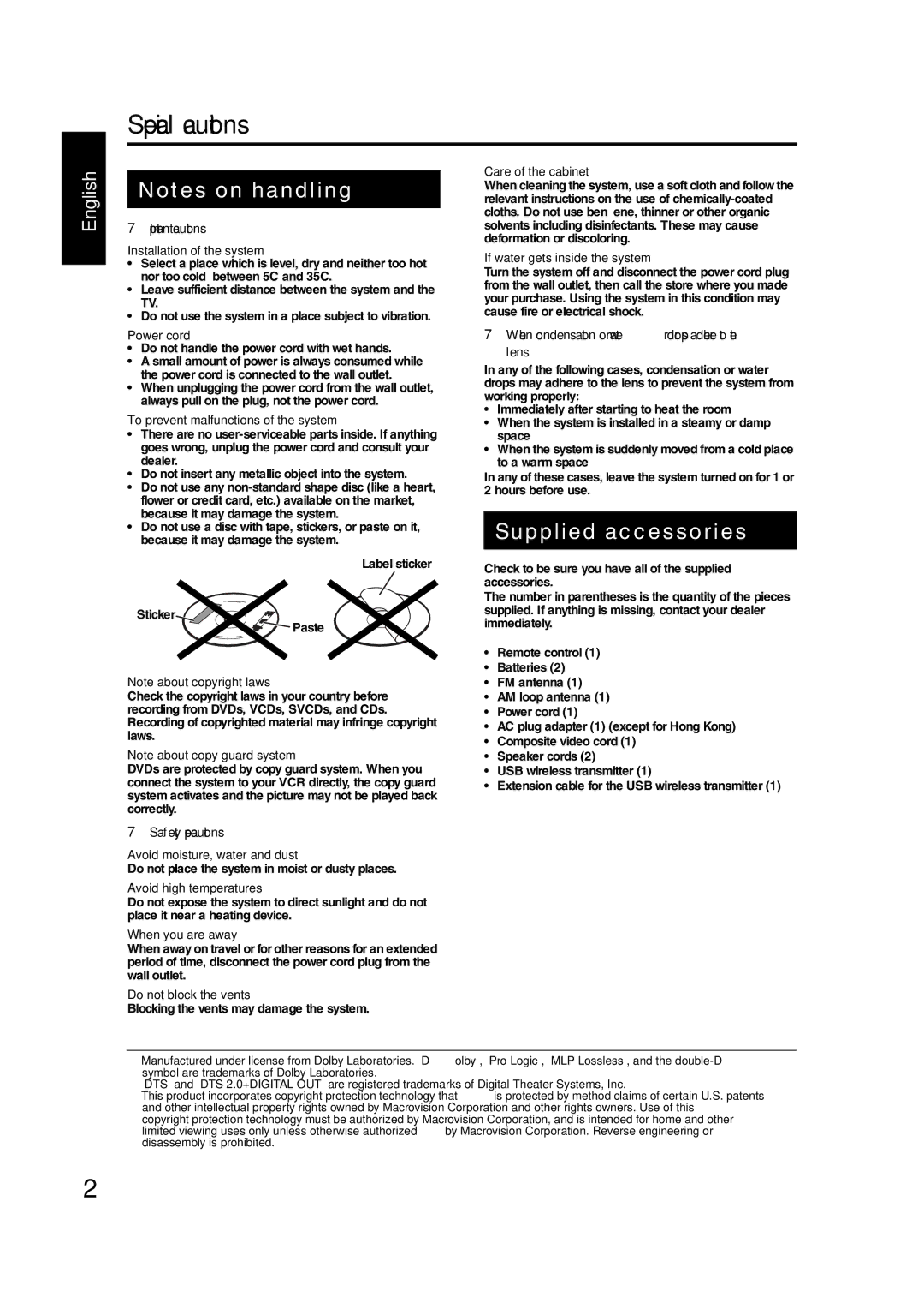 JVC GVT0144-005A manual Special cautions 