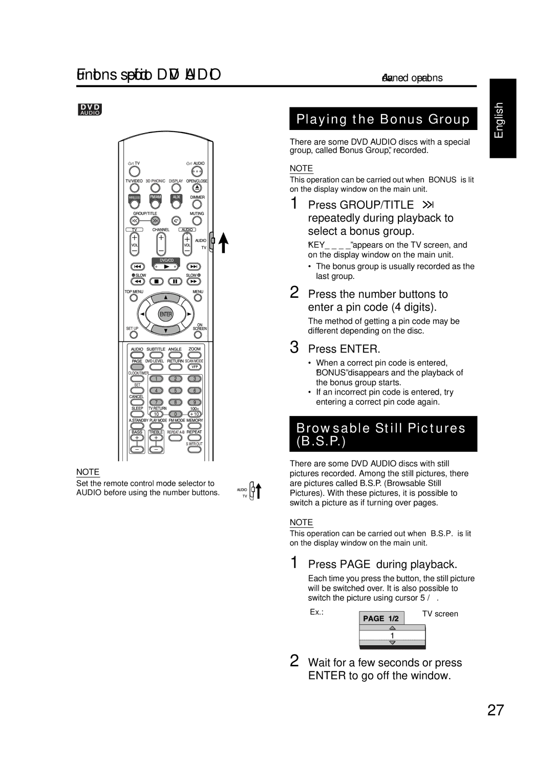 JVC GVT0144-005A manual Functions specific to DVD Audio 