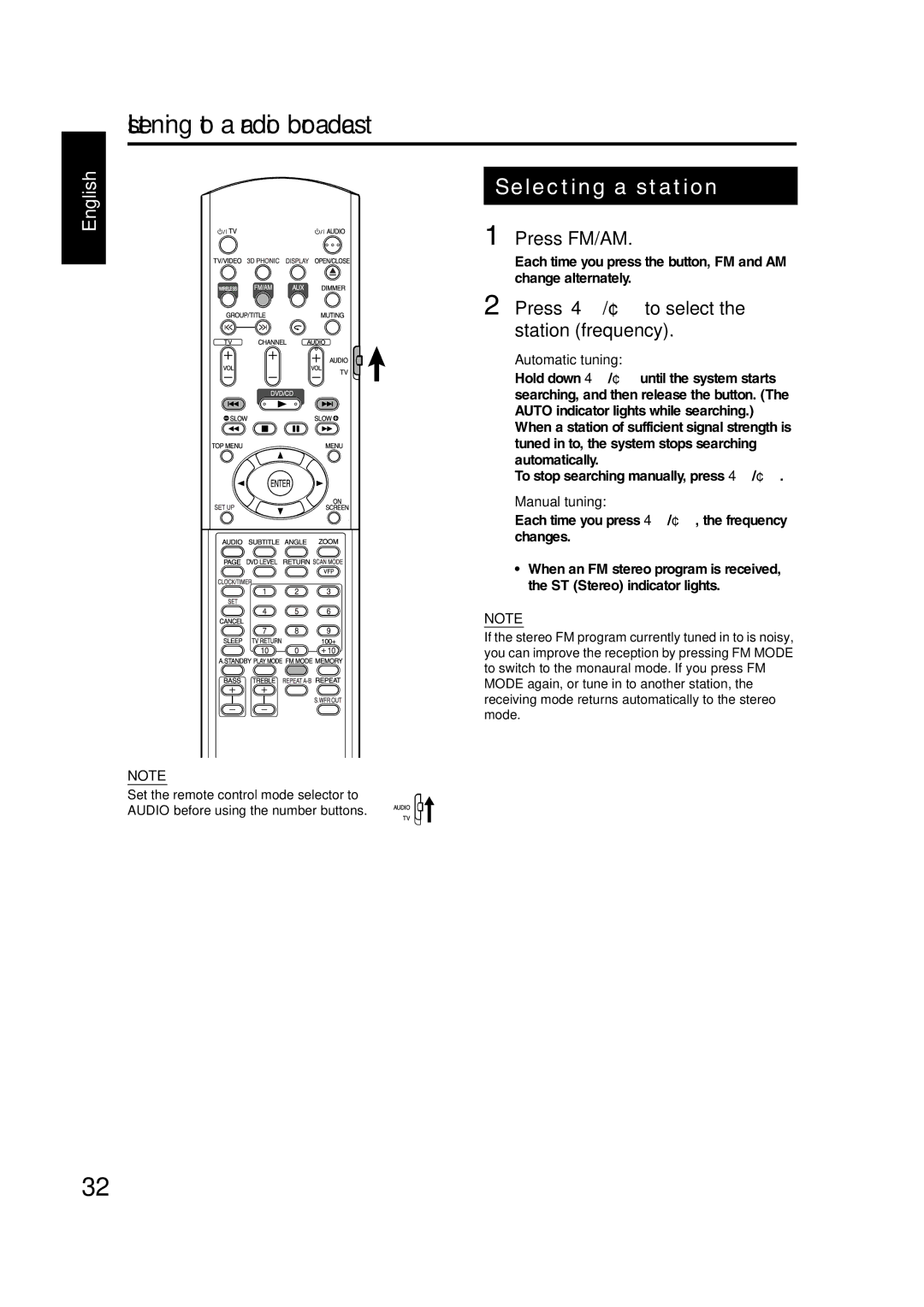 JVC GVT0144-005A manual Listening to a radio broadcast 