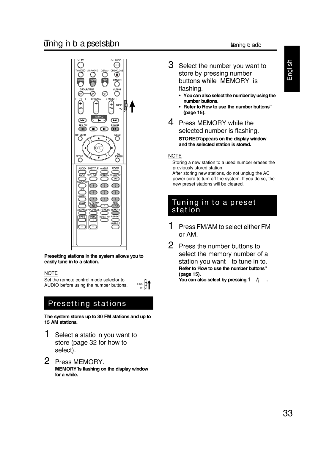 JVC GVT0144-005A manual Tuning in to a preset station 