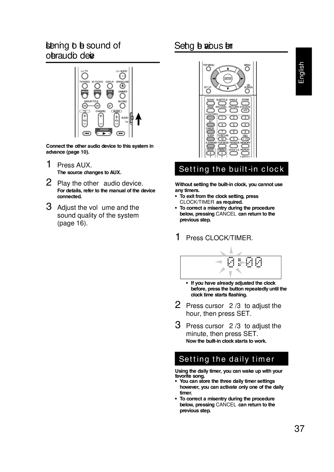 JVC GVT0144-005A manual Setting the various timer 