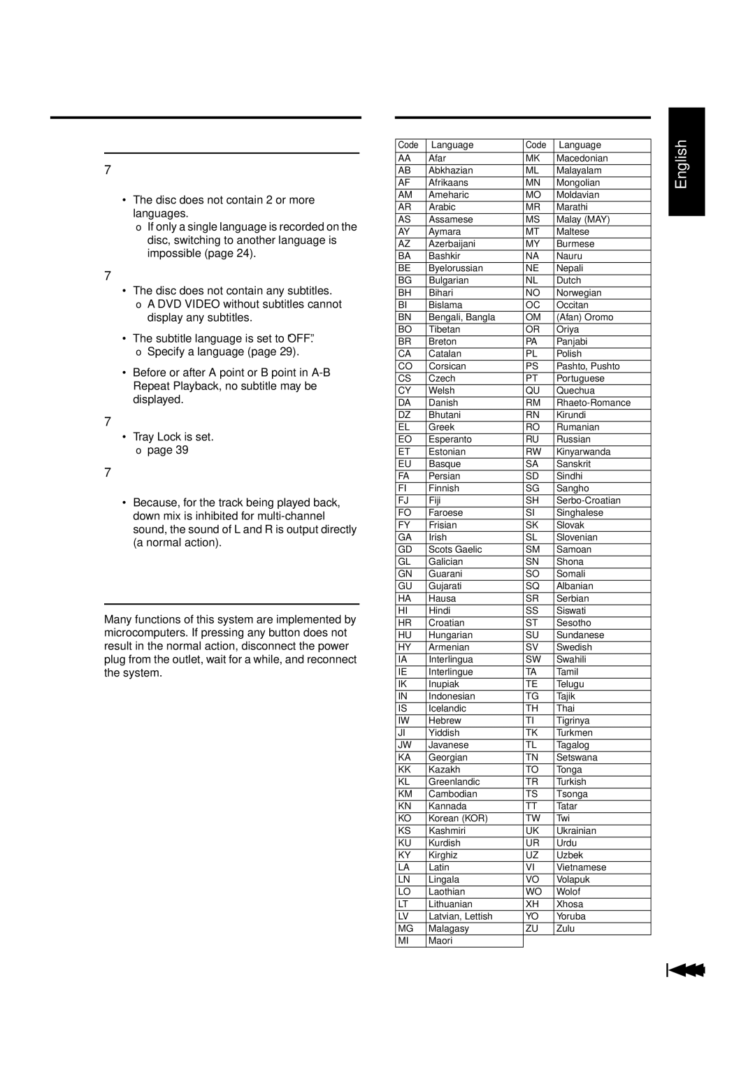 JVC GVT0144-005A manual Language codes 