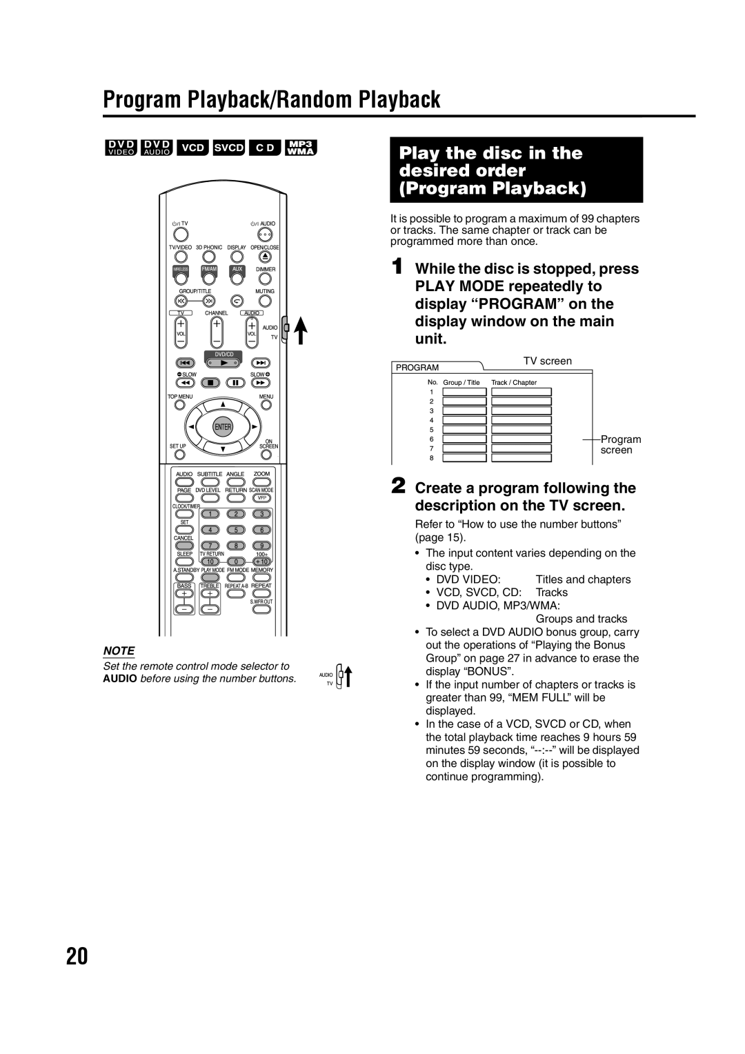 JVC GVT0144-005A manual Program Playback/Random Playback 