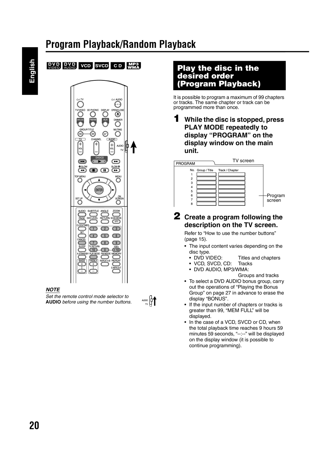 JVC GVT0144-005A manual Program Playback/Random Playback, English 