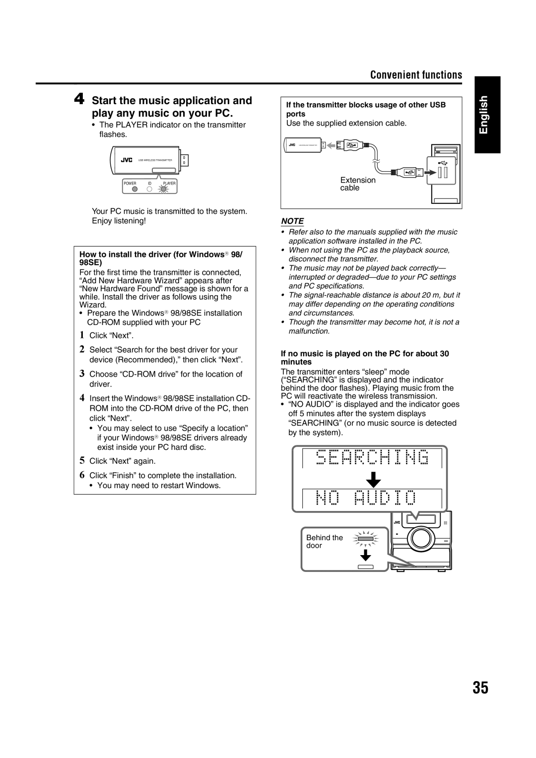 JVC GVT0144-005A manual Convenient functions, English 