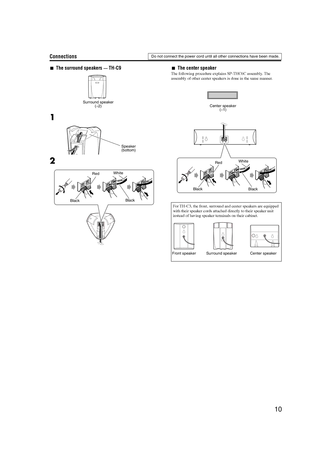 JVC GVT0150-008US, GVT0150-008UX, GVT0150-008UN, GVT0150-008UG, GVT0150-008A manual Surround speakers TH-C9, Center speaker 