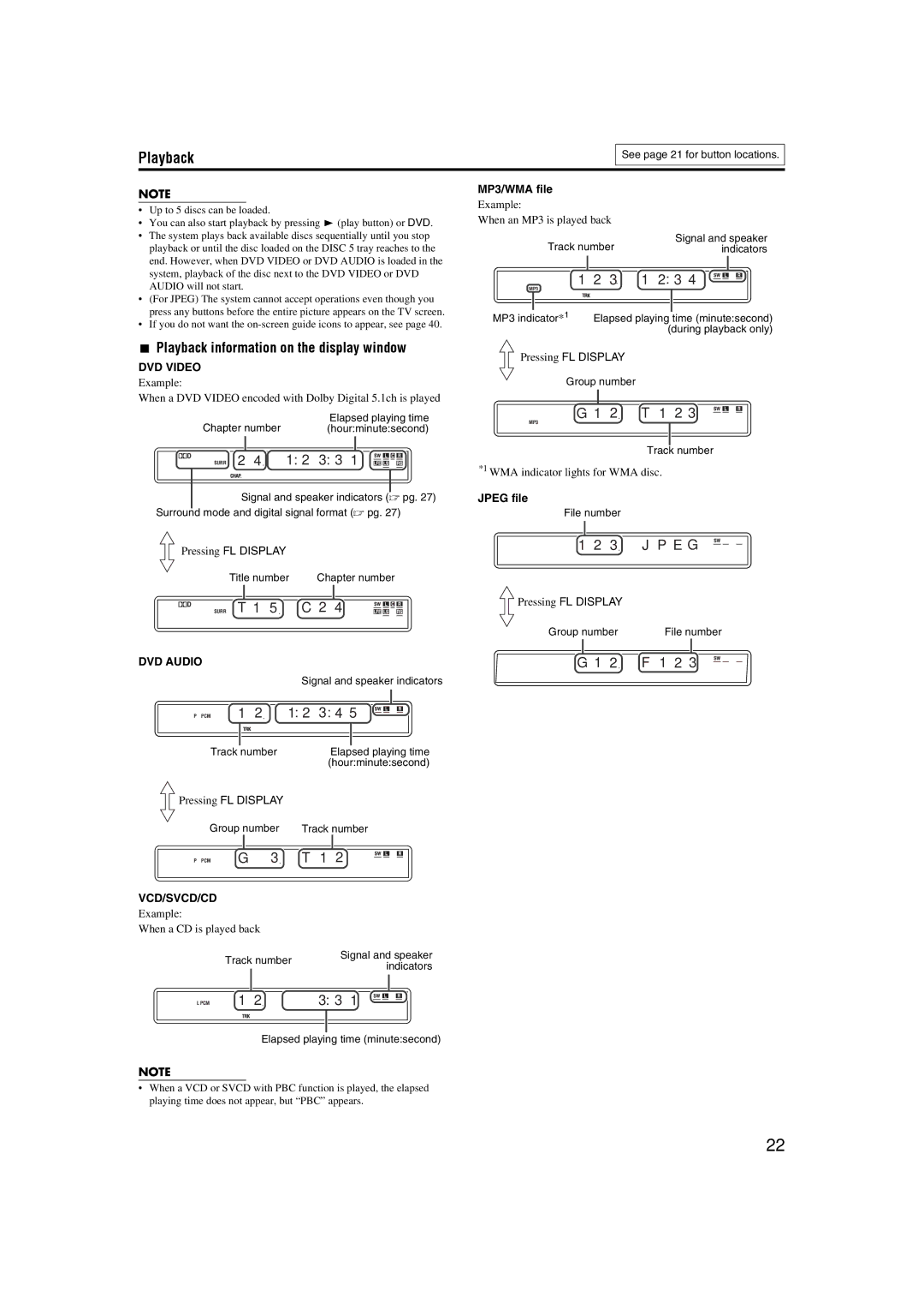 JVC GVT0150-008US, GVT0150-008UX, GVT0150-008UN manual Playback information on the display window, MP3/WMA file, Jpeg file 