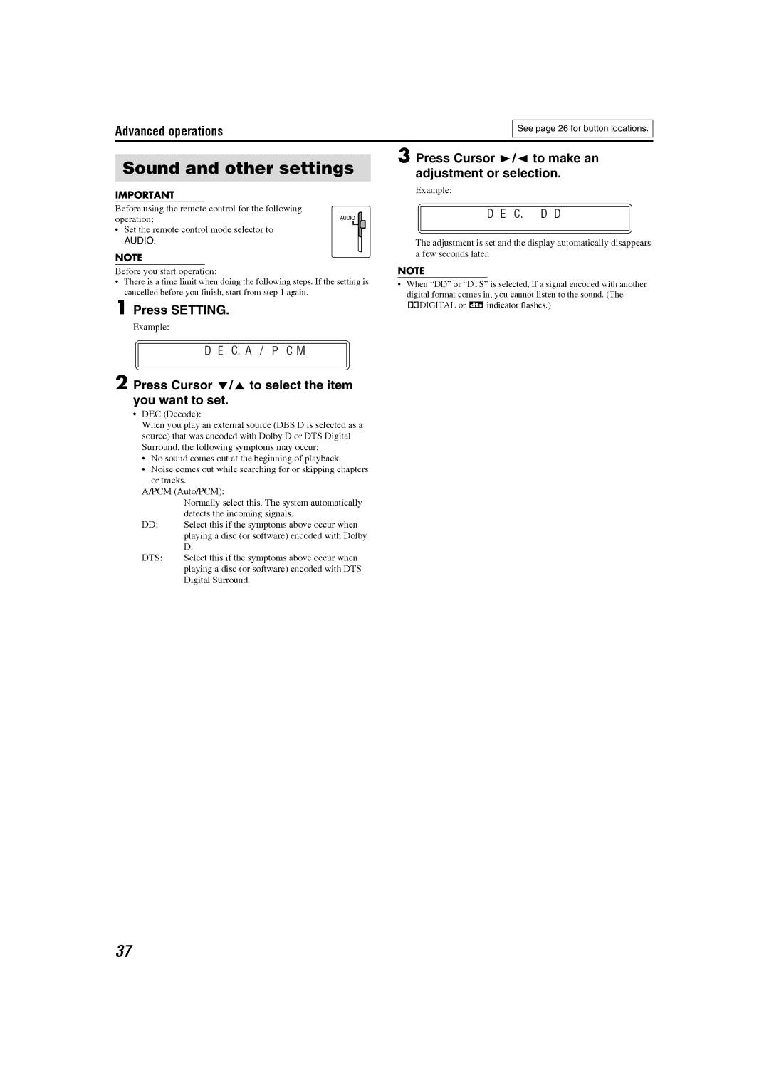 JVC GVT0150-008A manual Sound and other settings, Press Setting, Press Cursor Y/5 to select the item you want to set 