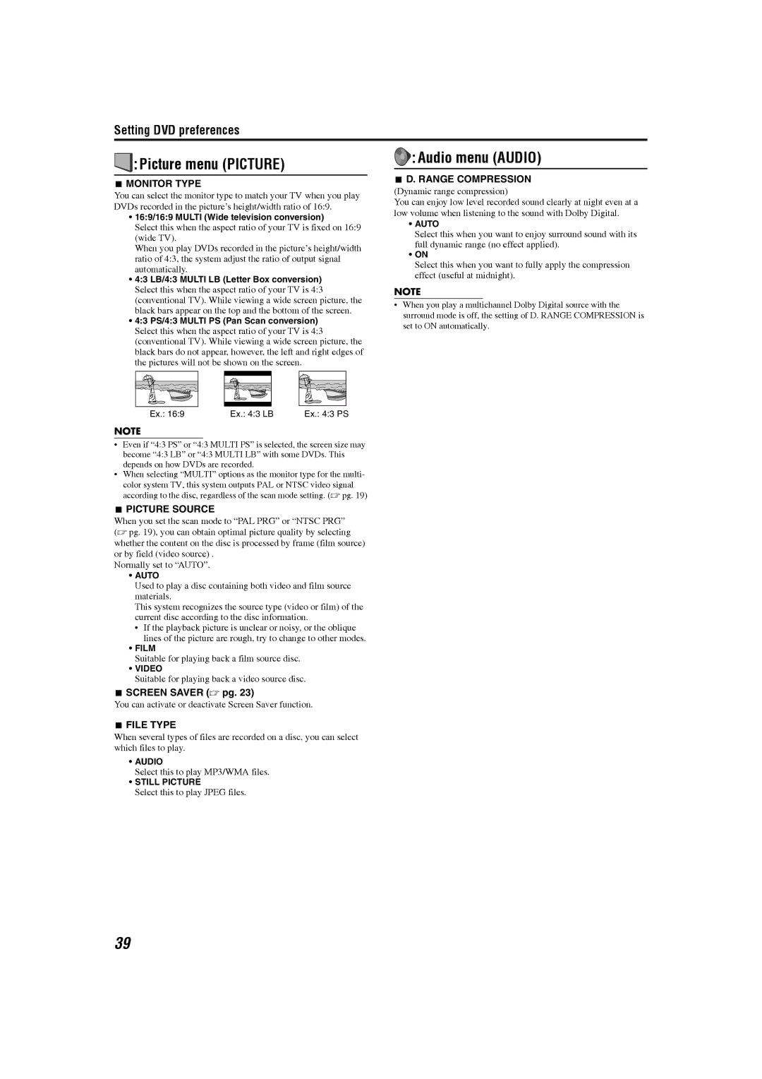 JVC GVT0150-008UX, GVT0150-008US, GVT0150-008UN, GVT0150-008UG, GVT0150-008A manual Picture menu Picture, Audio menu Audio 