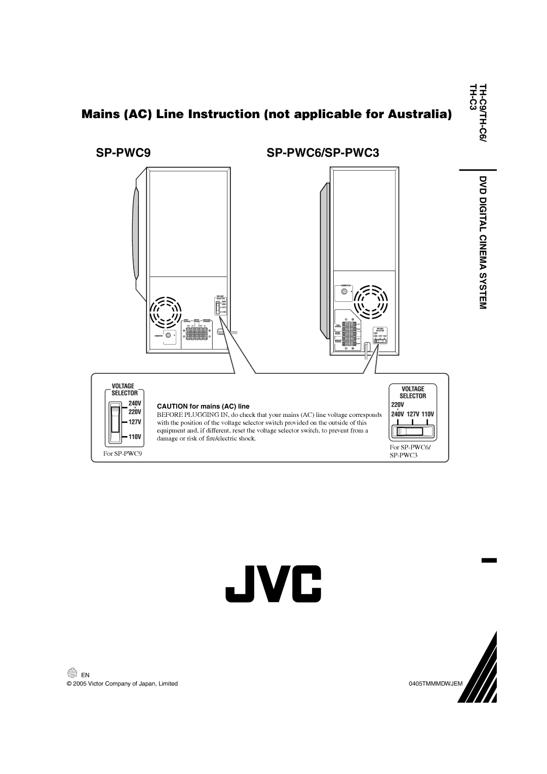 JVC GVT0150-008US, GVT0150-008UX, GVT0150-008UN Mains AC Line Instruction not applicable for Australia, TH-C9/TH-C6/ TH-C3 