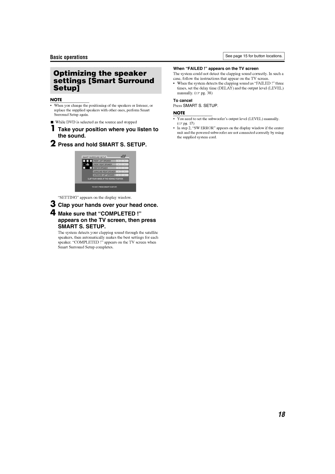 JVC GVT0150-008A, GVT0150-008UX, GVT0150-008US, GVT0150-008UN manual Optimizing the speaker settings Smart Surround Setup 