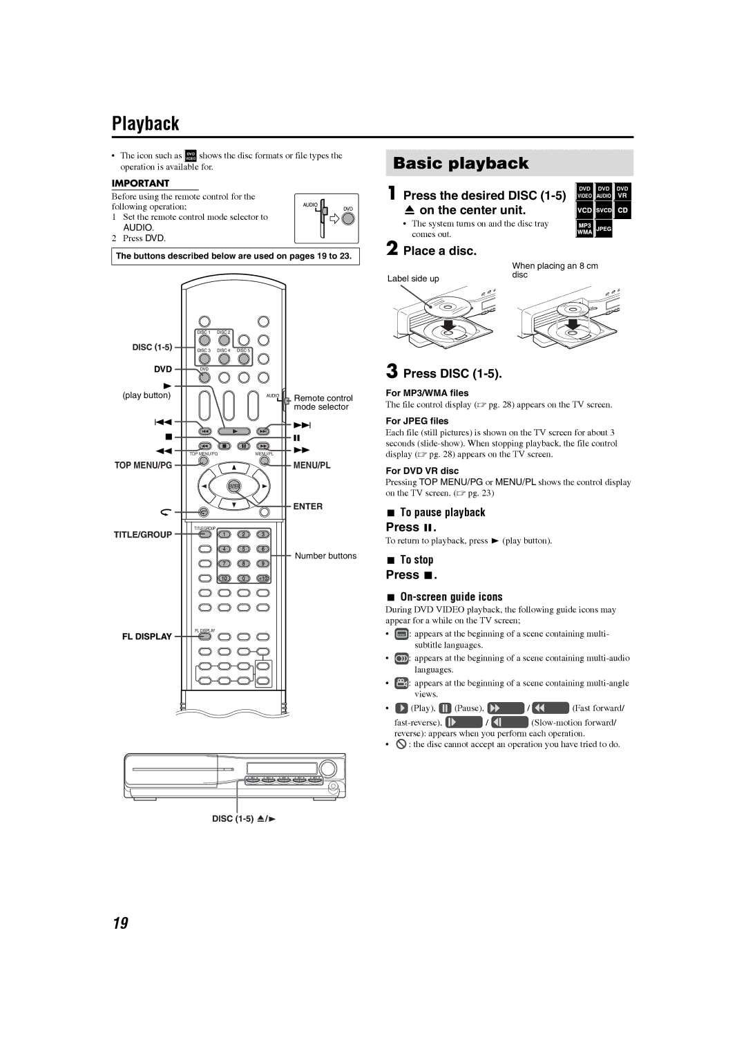 JVC GVT0150-008UW, GVT0150-008UX, GVT0150-008US, GVT0150-008UN, GVT0150-008UG Buttons described below are used on pages 19 to 