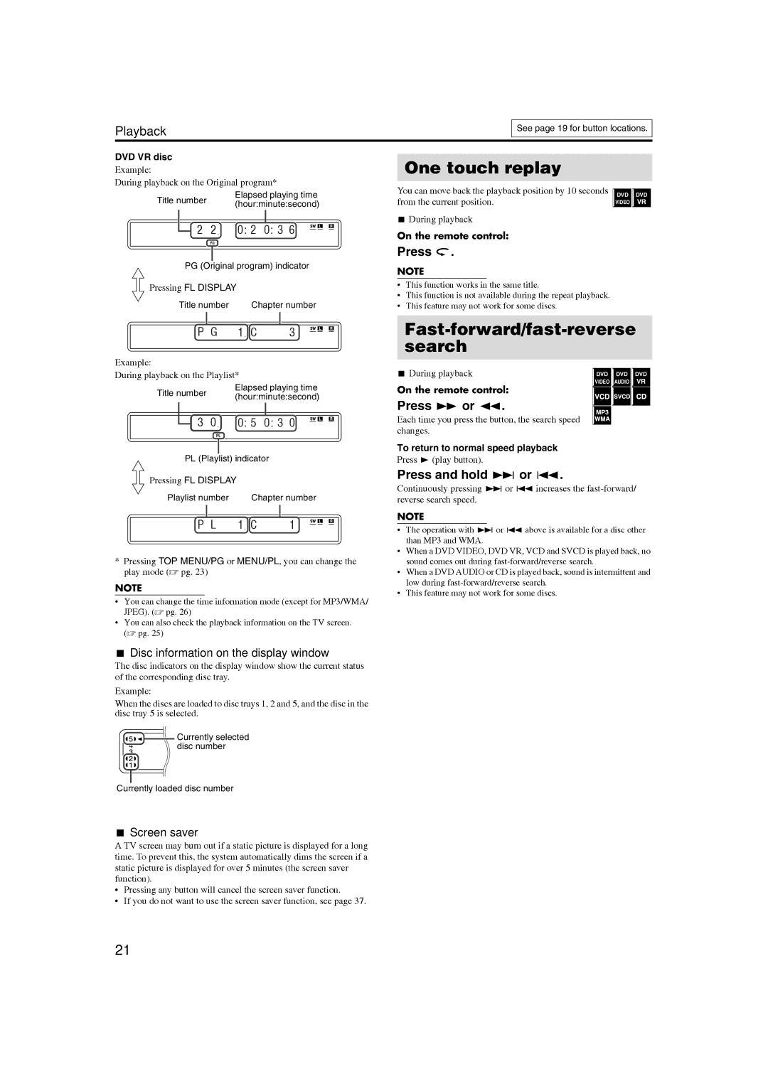 JVC GVT0150-008US, GVT0150-008UX, GVT0150-008UN, GVT0150-008UG, GVT0150-008A, GVT0150-008UW manual One touch replay 