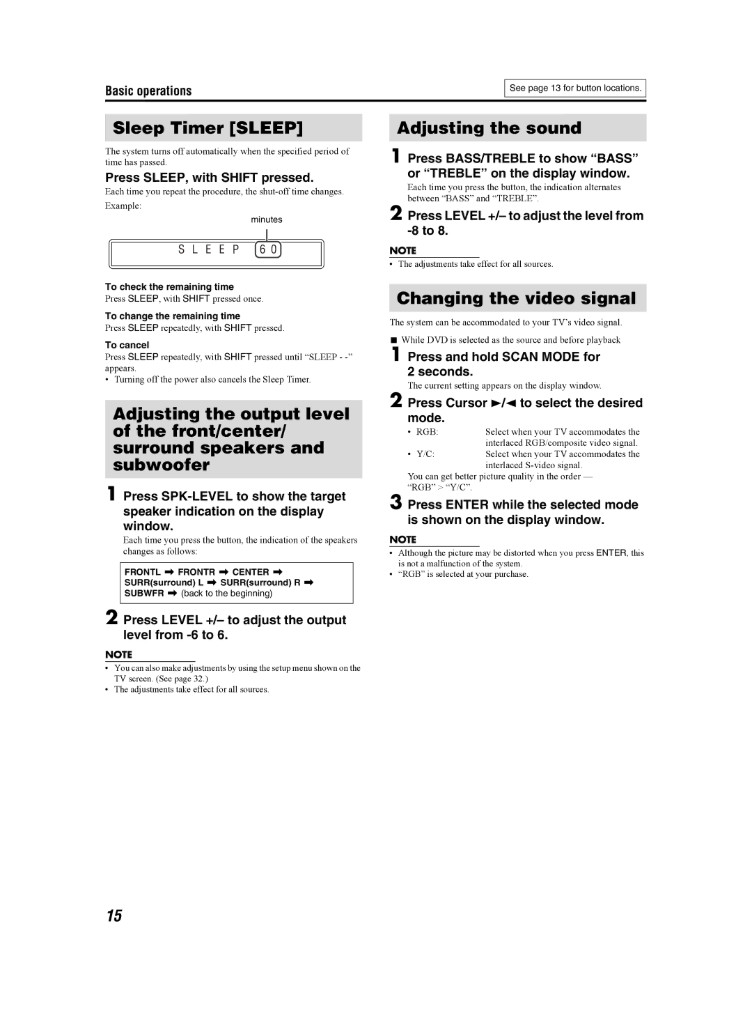 JVC GVT0155-001A manual Sleep Timer Sleep, Adjusting the sound, Changing the video signal 