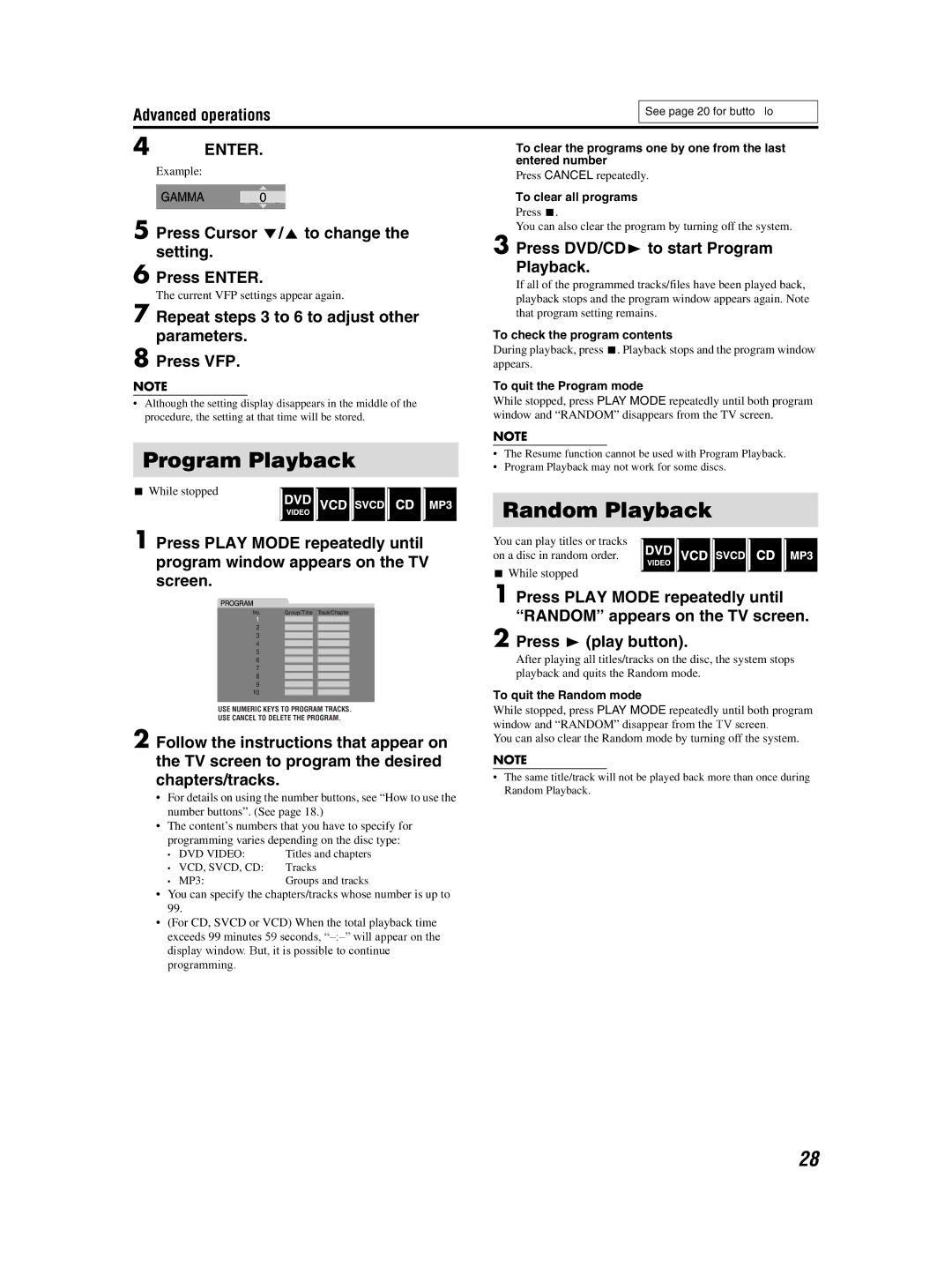 JVC GVT0155-001A manual Program Playback, Random Playback 