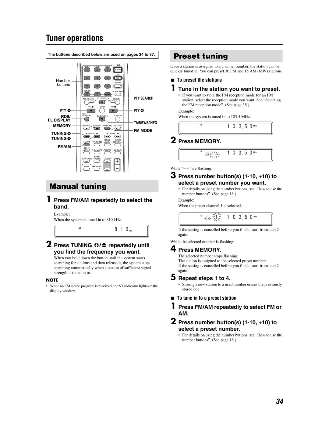 JVC GVT0155-001A manual Tuner operations, Manual tuning, Preset tuning 