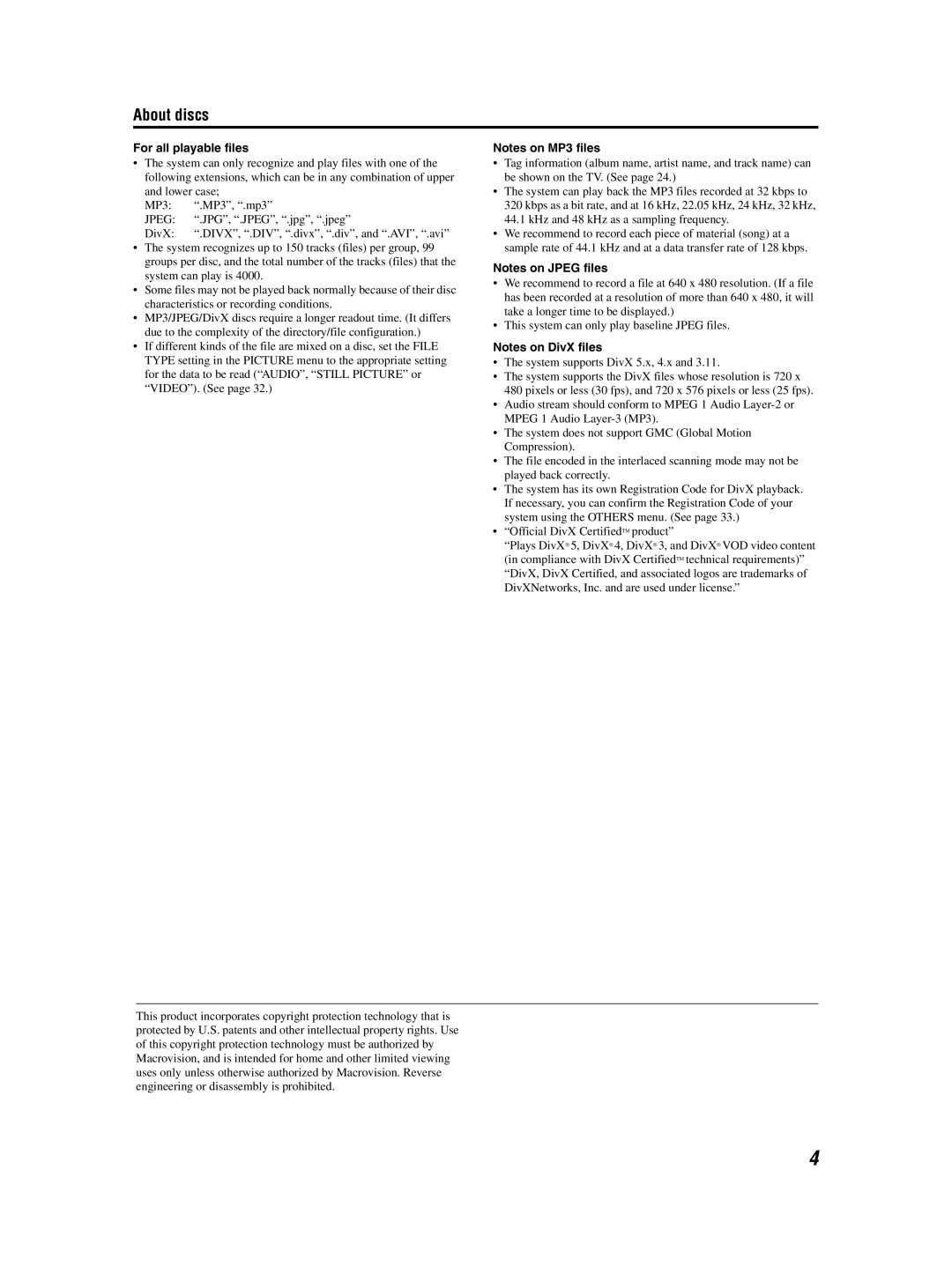 JVC GVT0155-001A manual About discs, For all playable files 