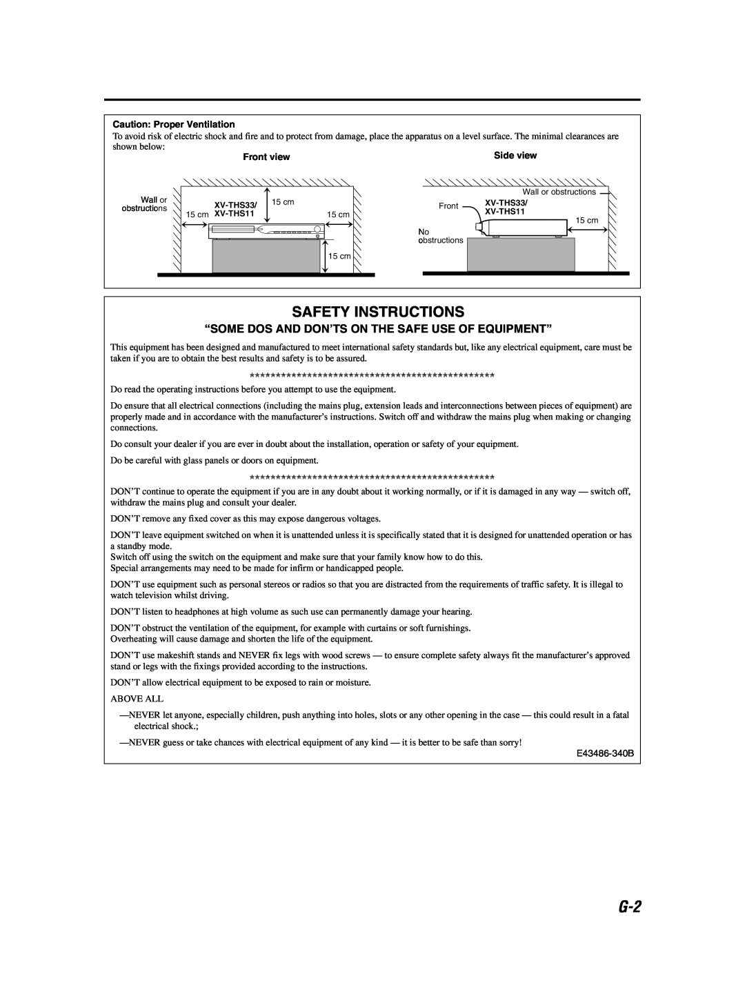 JVC GVT0155-001A manual Safety Instructions, Caution Proper Ventilation, Front view, Side view 