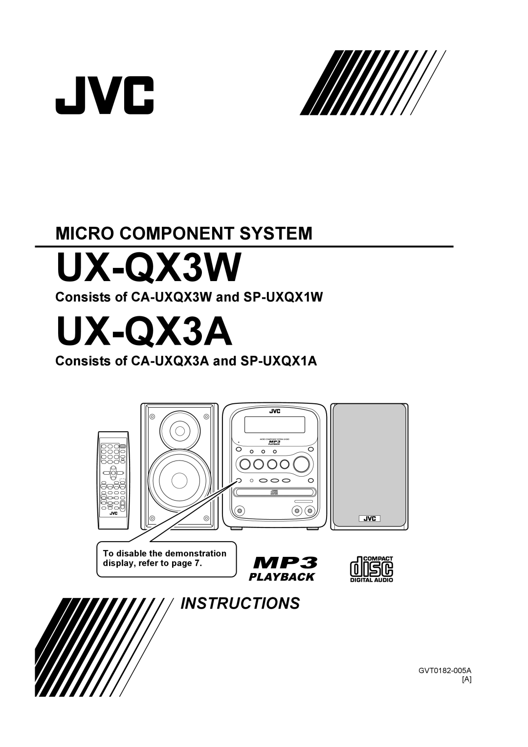JVC UX-QX3A manual Consists of CA-UXQX3Wand SP-UXQX1W, Consists of CA-UXQX3Aand SP-UXQX1A, UX-QX3W, Micro Component System 