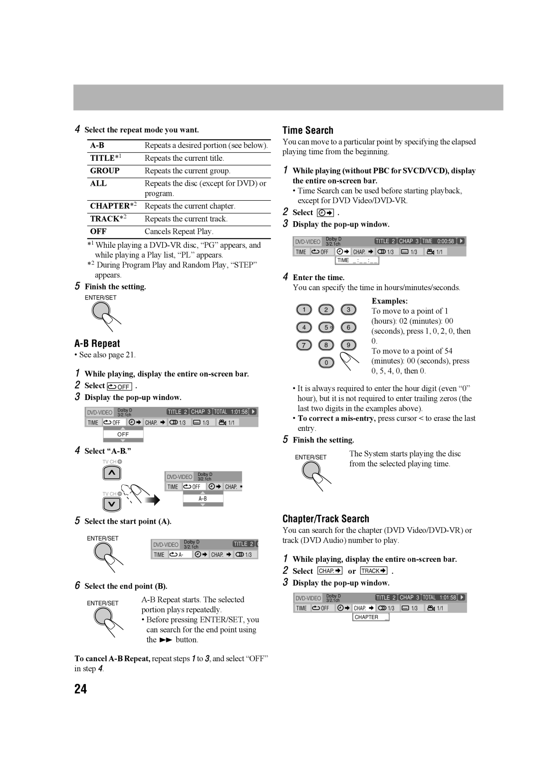 JVC SP-UXG68, GVT0203-006A, CA-UXG68, 0207WMKMDCJEM manual Time Search, Chapter/Track Search 