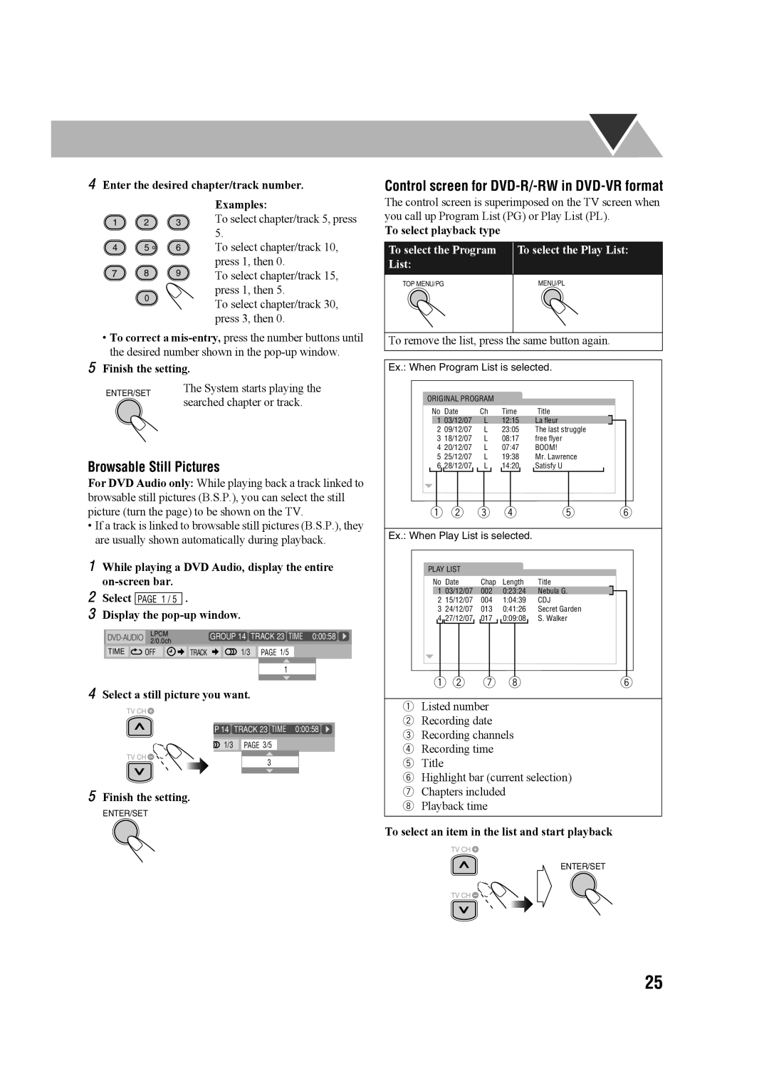 JVC 0207WMKMDCJEM, GVT0203-006A, CA-UXG68, SP-UXG68 Control screen for DVD-R/-RW in DVD-VR format, Browsable Still Pictures 