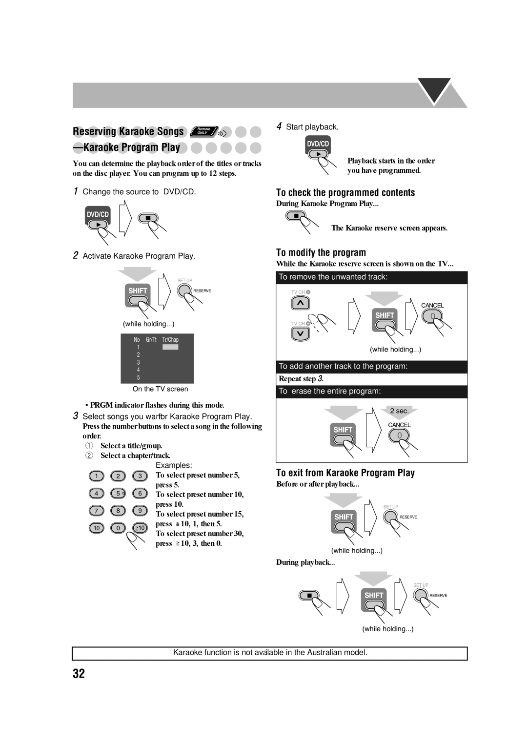 JVC SP-UXG68, GVT0203-006A, CA-UXG68, 0207WMKMDCJEM manual Reserving Karaoke Songs, To exit from Karaoke Program Play 