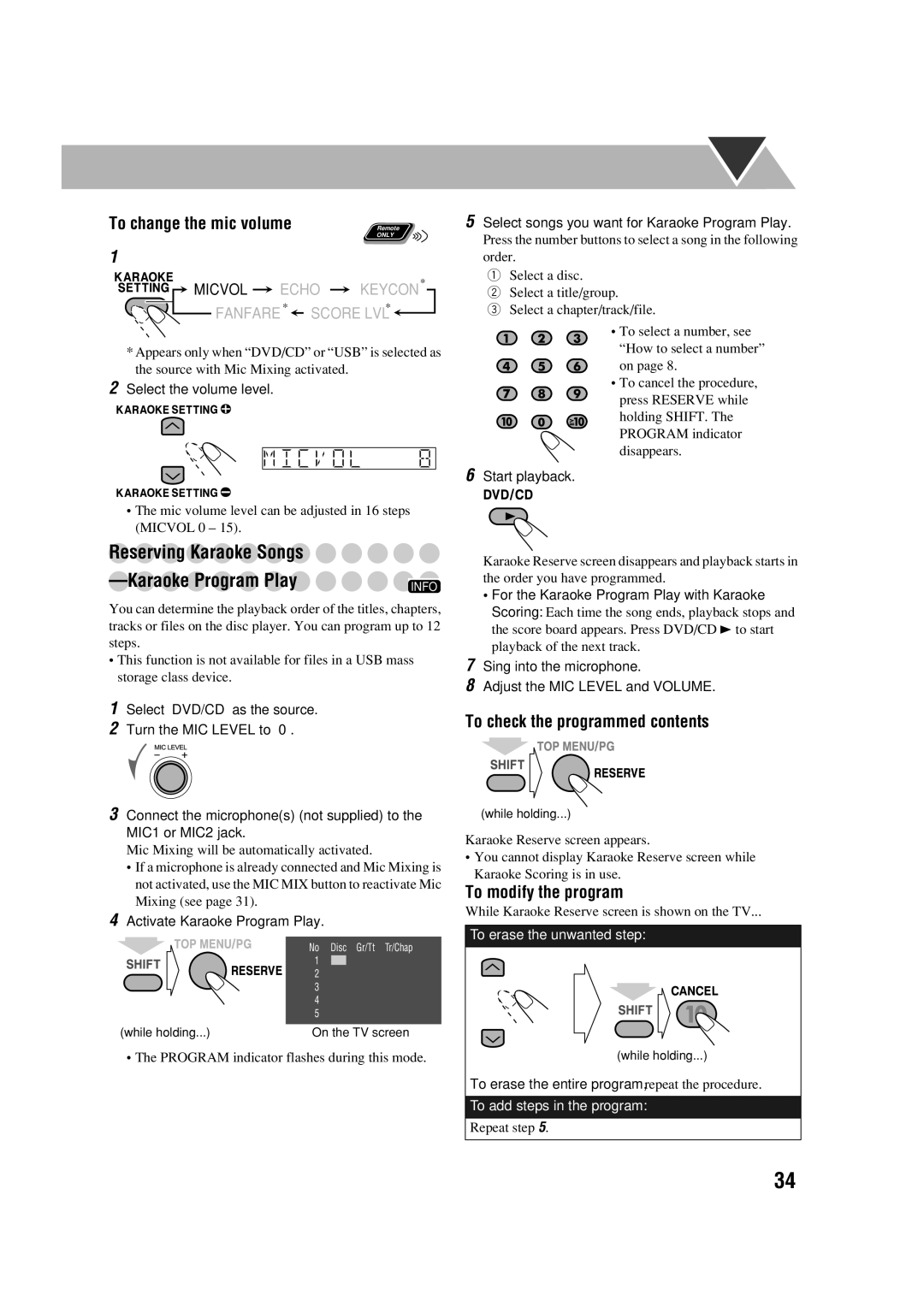 JVC CA-DXJ21, GVT0245-001A, DX-J21, CA-DXJ11 manual Reserving Karaoke Songs Karaoke Program Play, Select the volume level 