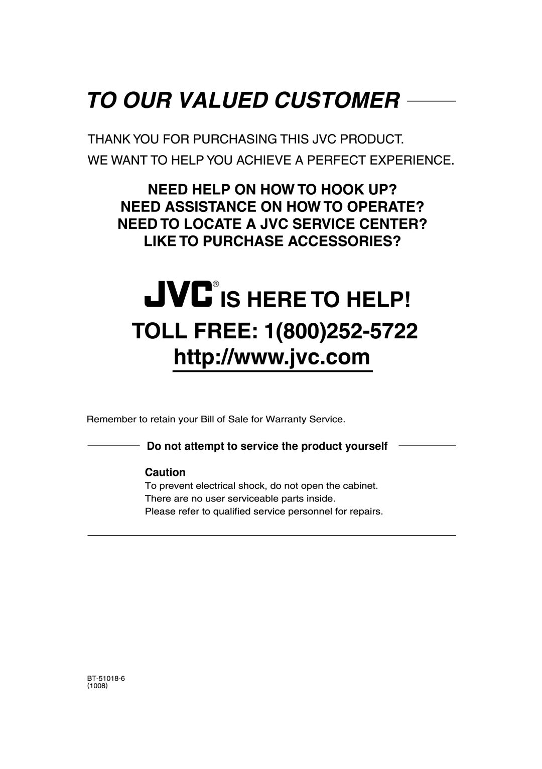 JVC CA-DXJ11, GVT0245-001A, DX-J21, CA-DXJ21 manual Do not attempt to service the product yourself 