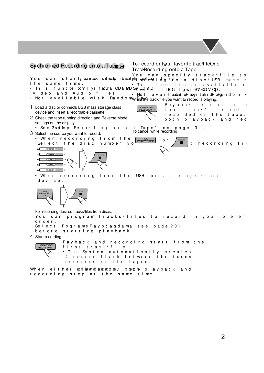 JVC CA-DXU20 Synchronized Recording onto a Tape Info, Select the source you want to record, To cancel while recording 