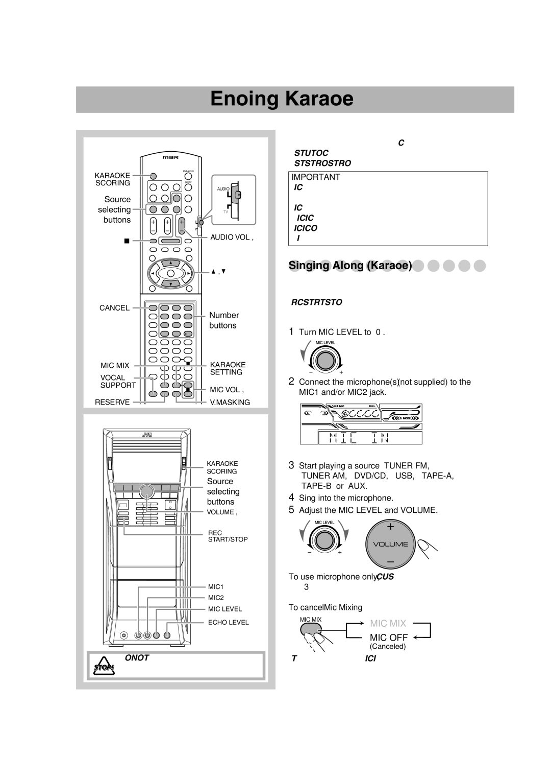 JVC CA-DXU9, GVT0270-001A, CA-DXU20 manual Enjoying Karaoke, Singing Along Karaoke, Mic Off, Number, Buttons 