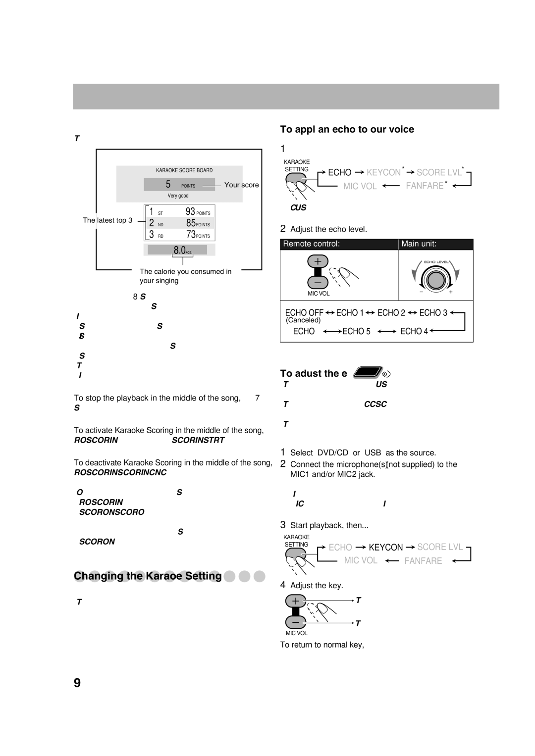 JVC GVT0270-001A, CA-DXU9, CA-DXU20 manual Changing the Karaoke Setting, To apply an echo to your voice, Echo, Remote control 