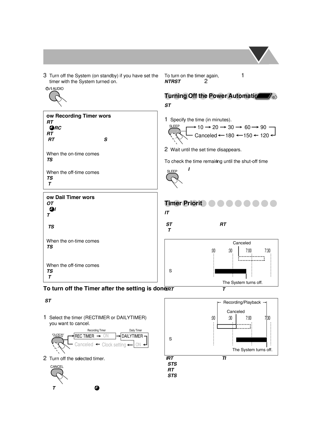 JVC CA-DXU9 Timer Priority, Turning Off the Power Automatically Remote, How Recording Timer works, How Daily Timer works 