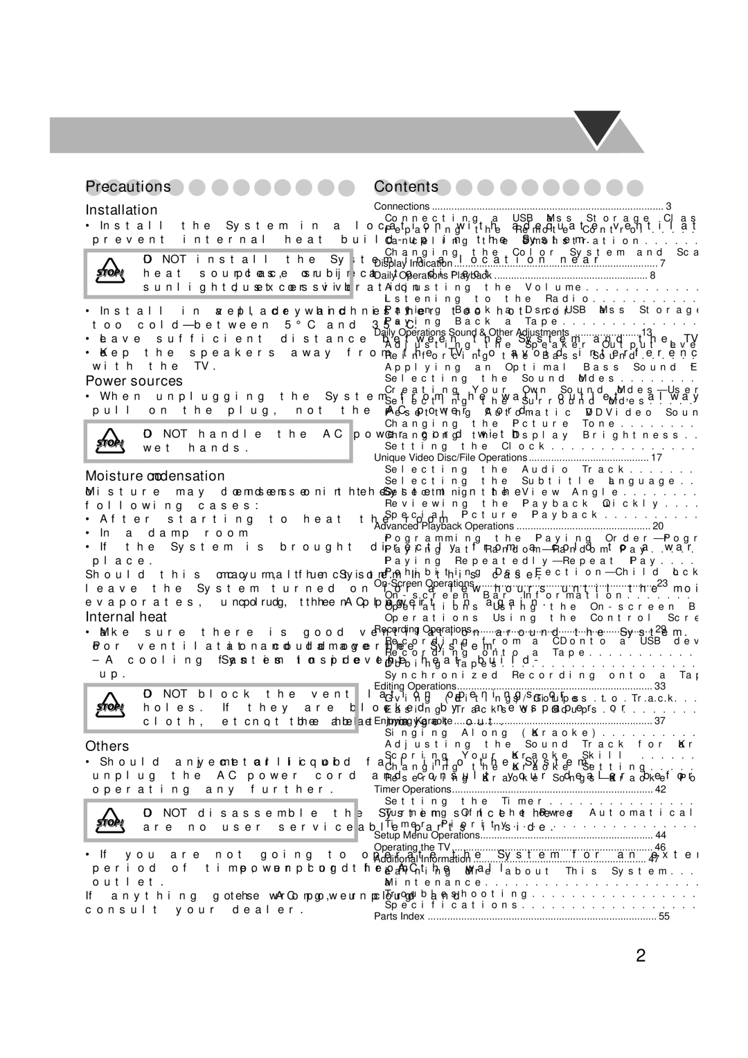 JVC CA-DXU20, GVT0270-001A, CA-DXU9 manual Precautions, Contents 