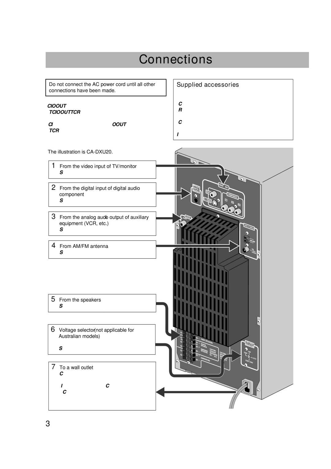 JVC GVT0270-001A, CA-DXU9, CA-DXU20 manual Connections, Supplied accessories 