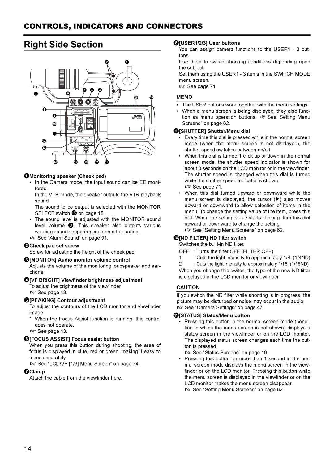 JVC GY- HD111 HD CAMERA RECORDER manual Right Side Section 