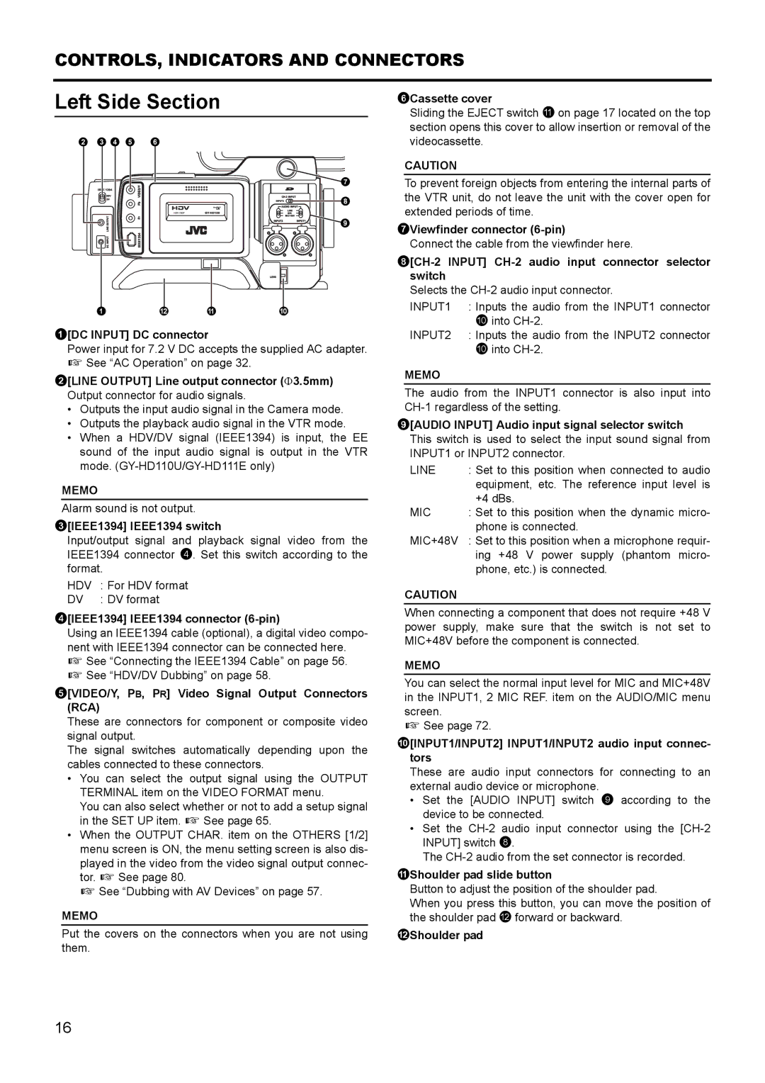 JVC GY- HD111 HD CAMERA RECORDER manual Left Side Section 